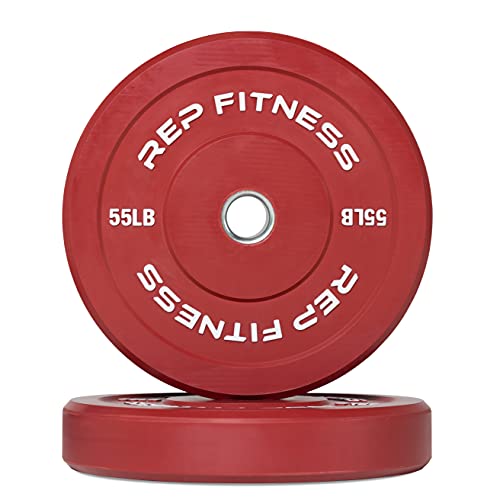 REP Color Bumper Plates LB Olympic Barbell Weights – Rubber Training Discs for Home Gym Strength Lifting, Low Bounce Durable, Weight Pairs & Sets 10 15 25 35 45 Pound Options - color: F. 55lb Red Pair