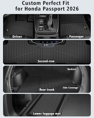 Floor Mats Custom for Honda Passport 2026 Trunk Mat with Backrest Mat All Weather TPE Rubber Cargo Liner Full Set Floor Liners for Passport Accessories (Trunk Mat+Backrest Mats+Floor Mats) - size: For Honda Passport 2026 All Mats