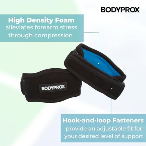 Bodyprox Elbow Brace 2 Pack for Tennis & Golfer's Elbow Pain Relief | Adjustable compression strap helps ease forearm stress from sports, workouts, work, and daily tasks.
