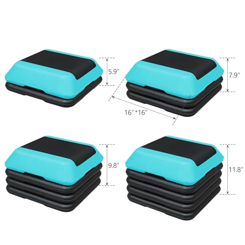 16" x 16" High Aerobic Step Aerobics Stepper Platform with 4 Risers, Exercise Workout Stepper, Home Gym Equipment, Fitness Step Platform, Adjustable Aerobic Stepper - color: Blackish Green
