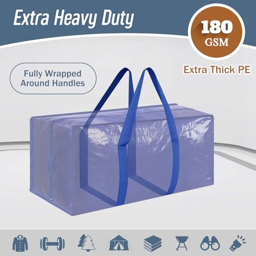 6 Pack Extra Heavy Duty Large Moving Bags with Strong Zipper & Comfortable Handles, Sturdy & Durable Clothes Storage Bags Totes Bins, Packing Moving Boxes for College Supplies, Blue - color: Blue, size: 6 Pack