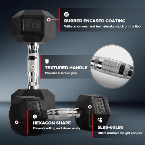 RitFit Rubber Coated Hex Dumbbell Set with Rack, 5-780LB for Home Gym Strength Training, Anti-Slip Knurled Handle, Hexagon Anti-Roll, Heavy-Duty Storage Rack - style: 210 LB Set（5-30LB)