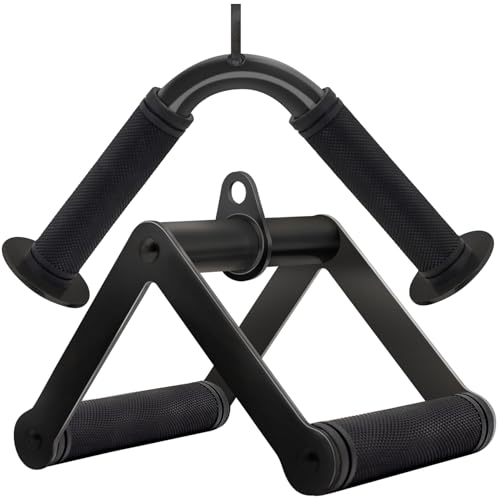Double D Row Handle Cable Attachment for Weight Workout, Steel with Non-Slip Rubber Grip (Black) - color: Black V-Shaped Bar & Double D Handle