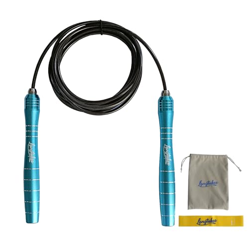LANGETUKEE Speed Jump Rope - Professional Aluminum Alloy Skipping Rope with 360° Bearings - Adjustable 4mm Steel Cable for Double Unders, Boxing, MMA, HIIT & Cardio Training - Anti-Slip Grip - color: Blue