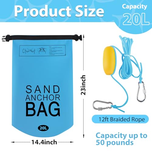 Phoncoo Sand Anchor Bag, 2 in 1 Jet Ski Anchor Kit for Float with Adjustable Buoy, Waterproof Dry Bag for Jetski, Kayak, Boat, Water Sports - color: Blue-1pack
