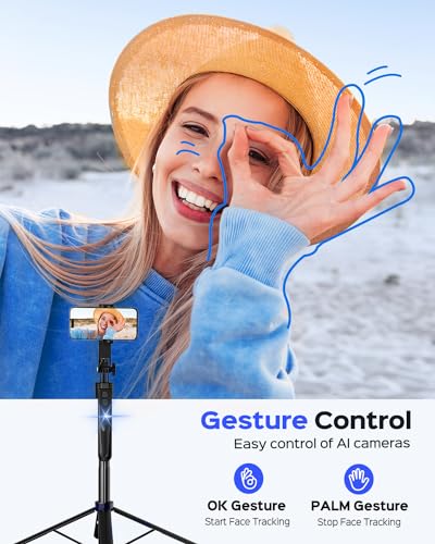 NEMOVA 68'' Auto Face Tracking Tripod for iPhone, 360° Rotation Phone Tripod with Wireless Remote and Phone Holder, Selfie Stick for Android, Applied to YouTube, Tiktok, Facetime | 360 Degree Rotation, AI Face Tracking, Gesture Control, Aluminum Alloy, Ph