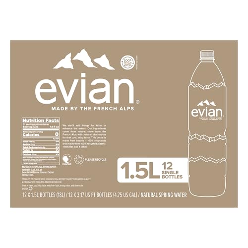 Evian Natural Spring Water, 1.5 L bottle (Pack of 12) - size: 50.7 Fl Oz (Pack of 12)