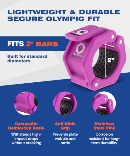Lock-Jaw Barbell Collars Sport Olympic Barbell Clamps 2 Pcs – Heavy Duty Bar Clamps for 2” & 50mm Olympic Bars – Secure Weight Bar Clamps for Strength Training & Home Gym Accessories – Purple - color: Purple