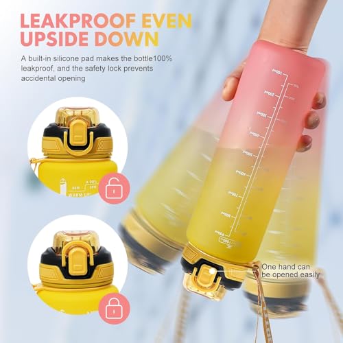 Water Bottle with Straw 1L,Boys Water Bottles with Straw 1 Litre,Waterbottle Leak-Proof Sports Water Bottle,Plastic Drinks Bottles Toxin Free，Bpa-Free (Yellow Pink) - color: 05-Yellow Pink