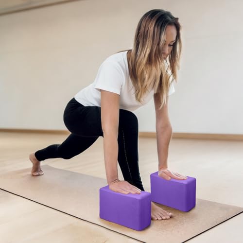 Yoga Blocks 2 Pack, Premium Yoga Brick Foam Blocks to Improve Strength, Flexibility & Balance, Light Weight - Safe and Stable Support for Yoga, Pilates, Meditation & Stretching - color: 2PACK-Deep Purple