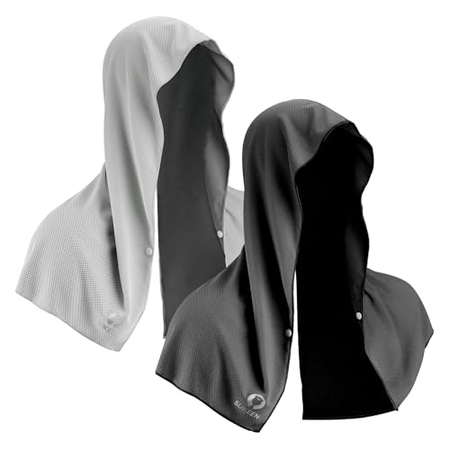 Sukeen Cooling Hoodie Towel, Absorbent Quick-Drying Cooling Towels for Neck and Face, UV Sun Protection Cooling Neck Wraps Sport Head Cooling Towel Hot Weather - color: Black/Grey