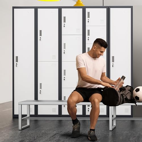 Greenvelly 72" Locker, Metal Lockers for Employees with 6 Doors and Keys, 6-Tiers Lockable Steel Storage Locker for Gym,School,Office,Sports,Card Slots,Vents(Grey White) - color: Grey White, size: 6 Doors