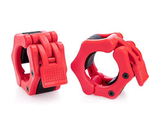 Olympic Barbell Clamps Collars Quick Release Pair Weight Clips for 2 inch Barbell RED - color: Red