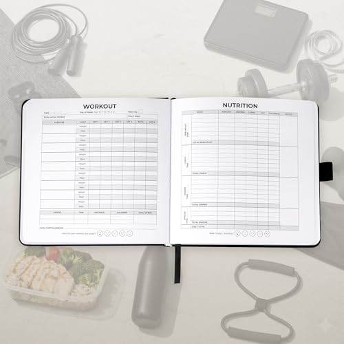 Workout + Nutrition Log – 12 Week Fitness Tracker, Workout Log Book, Gym Planner, and Food Journal for Men & Women | Daily Exercise, Diet, Weightlifting, and Nutrition Log - color: Matte Black