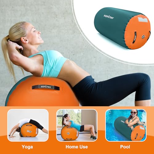 VOFiTNY Gymnastics Tumbling Equipment Air Barrel Inflatable Octagon Tumbler Roller Back-bend Trainer Cheerleading Without Pump - color: Green/Orange NoPump, size: 2.6'L x 1.55'D