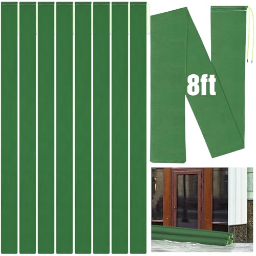 Threan 8 Pcs 8ft Sandbags for Flooding, Flood Prevention Sand Tube Bags Thickened Canvas Reusable Rain Wind Flood Barrier with Elastic Band Water Barrier Tube for Door Garden Rain Control, Green - size: 8ft