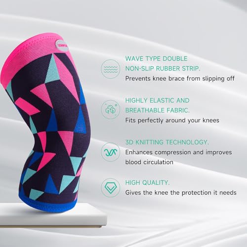 Sport Knee Brace for Women & Men - Knee Compression Sleeve for Running Knee Pain, Workout Sports Brace for dancing, Basketball, Fitness, Hiking(Geometric Figure, L, 2 Pack) - size: Large, style: Geometric Figure