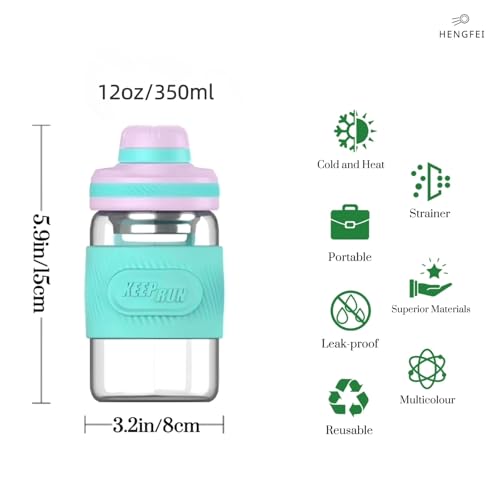 Glass Shaker Bottle 12oz for Protein Mixes, Borosilicate Glass Shaker with Strainer and Silicone Sleeve (Lilac-Cyan) - color: Lilac-Cyan,12oz