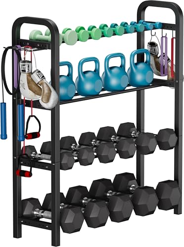 Adjustable Dumbbell Rack, Weight Storage Stand Holder for Dumbbells & Kettlebells, Heavy-Duty Home Gym Organizer with 6 Hook for Home Gym Equipment Accessories (Rack Only) - color: Black, style: 4 tier