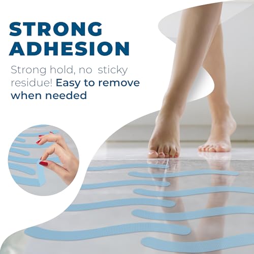 Anti-Slip Shower Stickers - Help Reduce Slipping in Bathtub & Shower, Blue Non-Slip Bath Strips, Strong Adhesive Bathtub Appliques Suitable for Homes with Kids, Adults & Seniors - 24 Pcs - Homergy - color: Dawn Blue