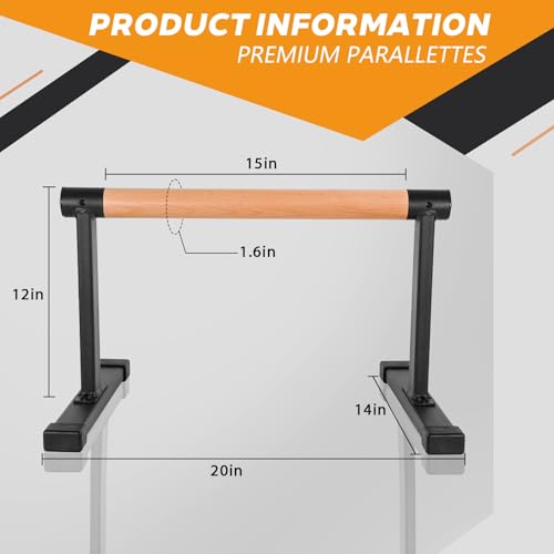 Wooden Parallel Bars 20" Length 12" Height,Dip Bar with Thick Beech Handles, Push-up stands for Handstand, L-Sit, Gymnastics, Strength Training Home Gym,Anti-slip Mats, Easy to Install,700lbs - color: Black