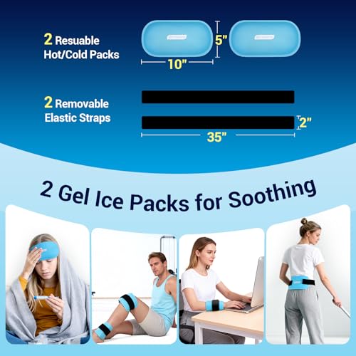 Comfytemp Gel Ice Packs for Injuries Reusable, FSA Eligible HSA, Hot Cold Compress Soft Ice Packs, Pain Relief for Ankles, Knees, Wrist, Shoulders, Back and More, Recovery Items for Men Women, 2Packs - size: 10"x5"