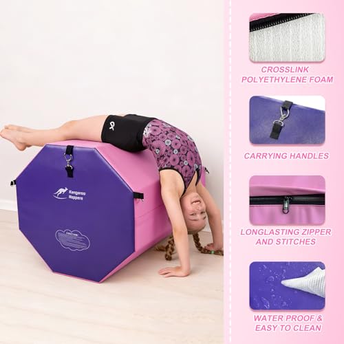 Kangaroo Hoppers Gymnastics Octagon Tumble Mat for Kids Ages 3-12 | Backbend & Handspring Trainer with High-Density Foam, 3 Carry Handles, PVC Material Cover — Home Gym, 2 Sizes - color: Purple / Pink, size: S: 19"x23"