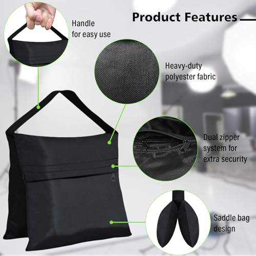 Eurmax USA Photography Sand Weight Bags Heavy Duty Saddlebags for Photography Video Equipments, Backdrop Stand, Light Stand,Photo Tripod, Canopy Tent, Umbrella Base, Fishing Chair,Picnic Table 2-Pack - color: 2pcs-black, style: sand