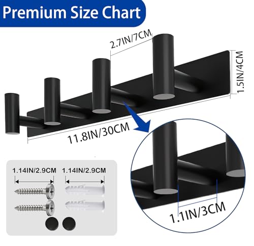 Matte Black Coat Rack Wall Mount - 4 Hooks, Heavy Duty Stainless Steel Wall Hooks for Towels, Coats, Robes, Bags, Hats, Keys, Wall Coat Hanger for Bathroom, Entryway, Kitchen, Hotel, Bedroom, Office - color: Matte Black, size: “T“ Shape 4 Hooks 1 Pack