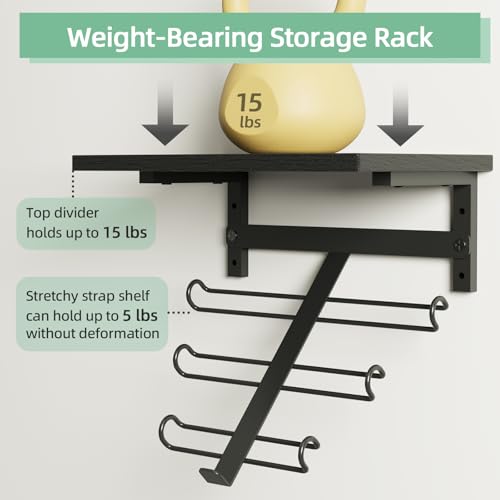 TJ.MOREE 2 Tier Floating Shelf Compatible with Tonal Accessories Wall Mount | Resistance Rack Band Storage Hanger with Shelf Gym Equipment Organizer, Storage Rack for Home Gym,Black
