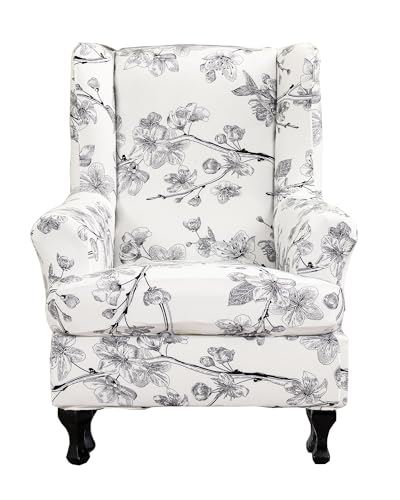 CRFATOP Waterproof Wing Chair Slipcovers 2 Piece Stretch Wingback Chair Cover Spandex Fabric Wingback Armchair Covers with Elastic Bottom for Living Room Bedroom Wingback Chair,B02 - color: Color B02