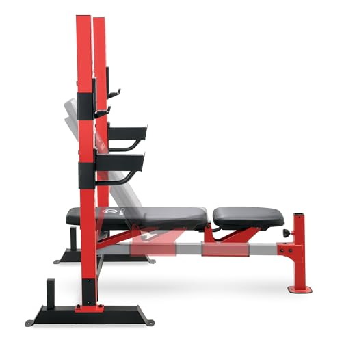 Marcy Deluxe Olympic Weight Bench with Adjustable Back & Bar Catch & Optional Arm Curl, Leg Developer, Lat Tower Attachments (Sold Separately), Personal Home Gym for Strength Training, Weightlifting - color: Olympic Bench MWB-7096