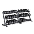 REP Fitness Urethane Coated Round Dumbbells, 5 to 100 lbs, Singles or Pairs, With or Without Rack, Steel Core, Rubber Encased, Chrome Handles, Professional Weights for Home Gym Strength Training - style: 5-75 lb set with 3 Tier Rack