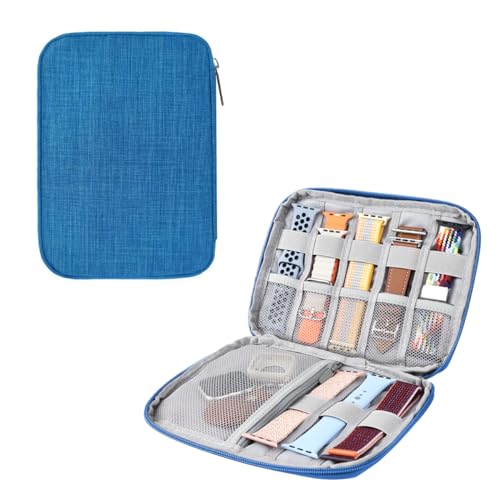 Watch Band Organizer, Watch Band Storage Case, Waterproof Smart Watch Band Organiser Case, Travel Organiser Bag for Watch Bands for Bands and Accessories,Watch Band Pin,Cable,Earphones (Blue) - color: Blue