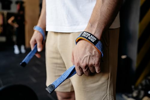 WARM BODY COLD MIND V2 Lifting Wrist Straps for Weightlifting - Hand Straps for Powerlifting, Weight Lifting, Bodybuilding Functional/Cross Training, Deadlift Gym Bar, Cotton - color: Basic Blue
