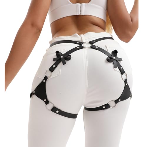 Women's garter belt Leather Thigh harness Punk Leg Belts lingerie Bar Carnival Party Cosplay outfits Accessories - color: Black1