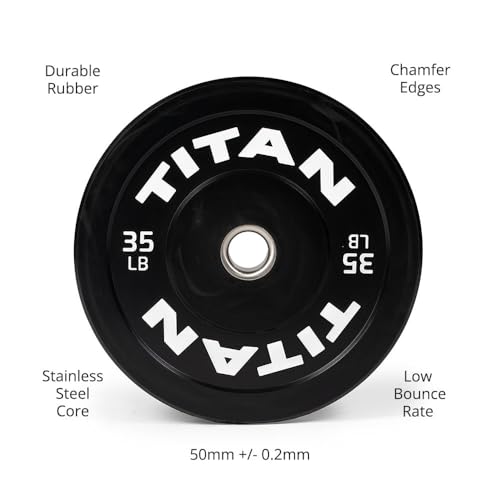 Titan Fitness Economy Series Black Olympic Bumper Plates, Durable Rubber Exterior with Steel Core, Weightlifting and Strength Training Weight Plate - size: 35 LB Single