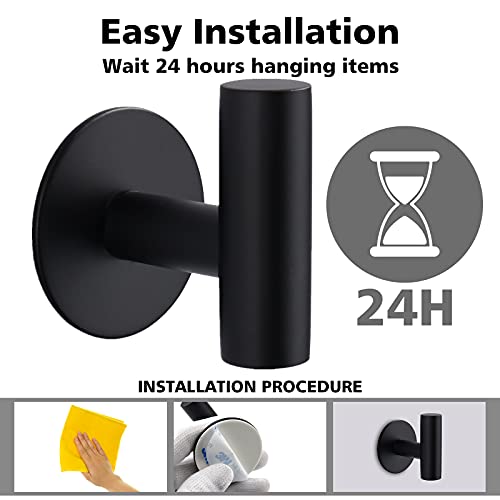 Bntuk Adhesive Hooks Heavy Duty Wall Hooks Stainless Steel Waterproof Shower Hook, Adhesive Holder Coat Hook for Hanging, Wall Mounted Towel Hooks for Bathroom Glass Window- 2 Pack - color: Matte Black, size: 2 Pack