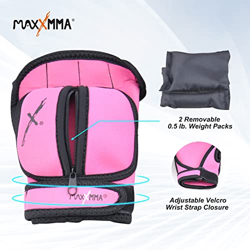MaxxMMA Adjustable Weighted Gloves, 2 lb. Set - Removable Weight (2 x 0.5 lb. Each Glove) for Sculpting MMA Kickboxing Cardio Aerobics Hand Speed Coordination Shoulder Strength - color: Pink