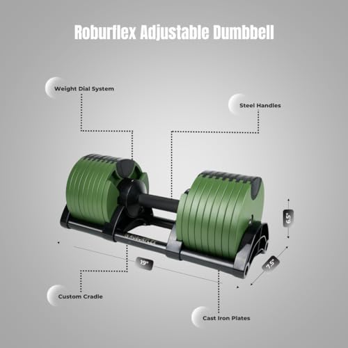 Adjustable Dumbbell (Single) 5-40/80lb, 5lb Increments, for Home Gym Fitness - Upto 20 weight settings - color: GREEN - 80LB