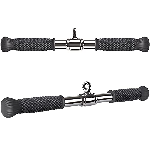 SELEWARE Rotating Straight Bar, Tricep Rope, Double D Row Handle, Rotating V Handle, Cable Machine Attachment with Non-Slip Soft Rubber Grip, Universal Attachment for Cable Machines - color: 18" Silver Rotating Straight Bar W/ Convex Rubber Handle