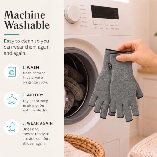 Vive Arthritis Gloves - Men, Women Rheumatoid Compression Hand Glove for Osteoarthritis- Arthritic Joint Pain Relief - Carpal Tunnel Wrist Support - Open Finger, Fingerless Thumb for Computer Typing | Osteoarthritis- Arthritic Joint Pain Relief - Carpal T