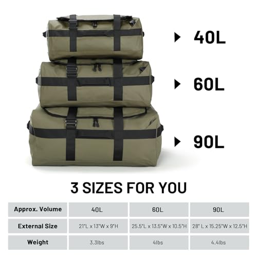 MIER 40L/60L/90L Water Resistant Backpack Duffel, Heavy Duty Duffle Bags | Heavy-Duty; Inner Zipper Pockets; Suit for Travel Gym Camping Sports Weekend Getaways; Convertible with Backpack Straps - color: Dark Green, size: 40l