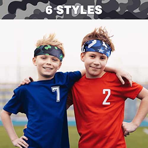 Deekin 6 Pcs Sweatbands for Kids Soccer Headbands Boys for Sports Breathable Sweat Wicking Headband for Kids Athletic Baseball Football Youth 5-15 Years Old - color: Camouflage