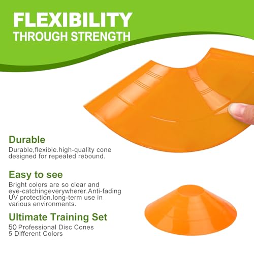 Ashsajkd(Set of 25/50/100 - Agility Soccer Cones with Carry Bag and for ， Football Cones for TrainingFootball, Basketball, Coaching, Agility Cones for Indoor and Outdoor Games - color: A-50 Pack Orange
