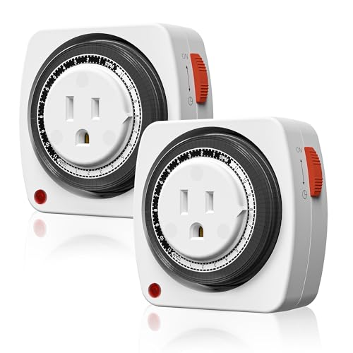 BN-LINK Outlet Timer Indoor, 24-Hour Heavy Duty Mechanical Light Timer with 15-Minute Intervals, 3 Prong Plug Outlet for Aquariums, Grow Lights, Indoor Lighting, Home Appliances, ETL Listed, 2-Pack - size: 3-Prong, 2-Pack, 1 Outlet, Heavy Duty