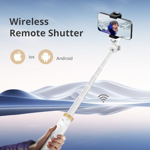 SENSYNE 72" Phone Tripod, Extendable for iPhone & Selfie Stick with Detachable Phone Holder & Wireless Remote, Compatible with All Cell Phones, Camera (White) - color: White