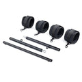 Heavy Duty Stainless Steel Expandable Spreader Bar with 4pcs PU Black--Pink Skull Pattern Detachable Adjustable Straps,Workout Bar for Home Indoor Gym Training Kit - style: Black+Black PU Furry Kit