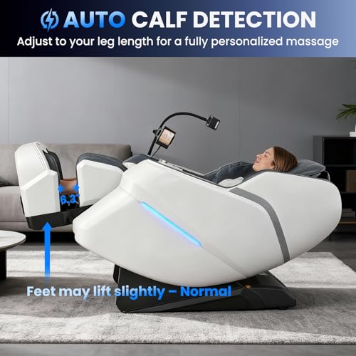 4D Massage Chair Full Body, Unique 2026 Space Walk & Ankle Stretch, Zero Gravity SL-Track Shiatsu Massage Chair Recliner with Electric Calfrest Extension & Foot Rollers, AI Voice, S002 White - color: White