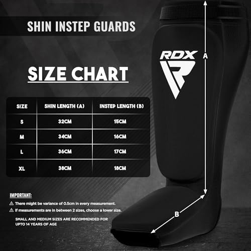 RDX Shin Guards Kickboxing Muay Thai, SATRA Approved, MMA Leg Instep Protection Pads, Sparring Training Martial Arts Boxing, Elasticated Padded Protector, Karate BJJ Taekwondo Gear, Men Women - color: Black, size: Medium